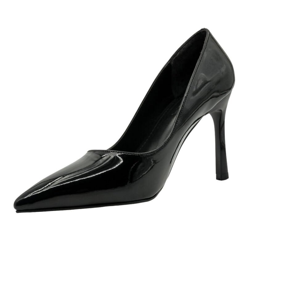 Rella Stiletto Kadın 9 cm Topuklu Siyah Rugan Ayakkabı