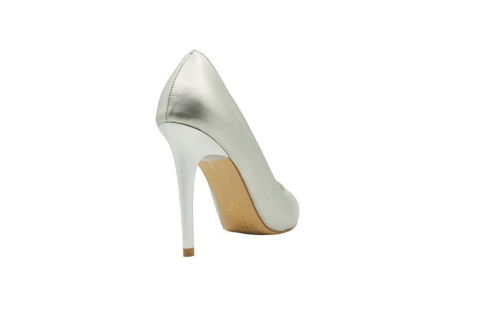 Baret Stiletto Kadın 10 cm Topuklu Gümüş Ayakkabı