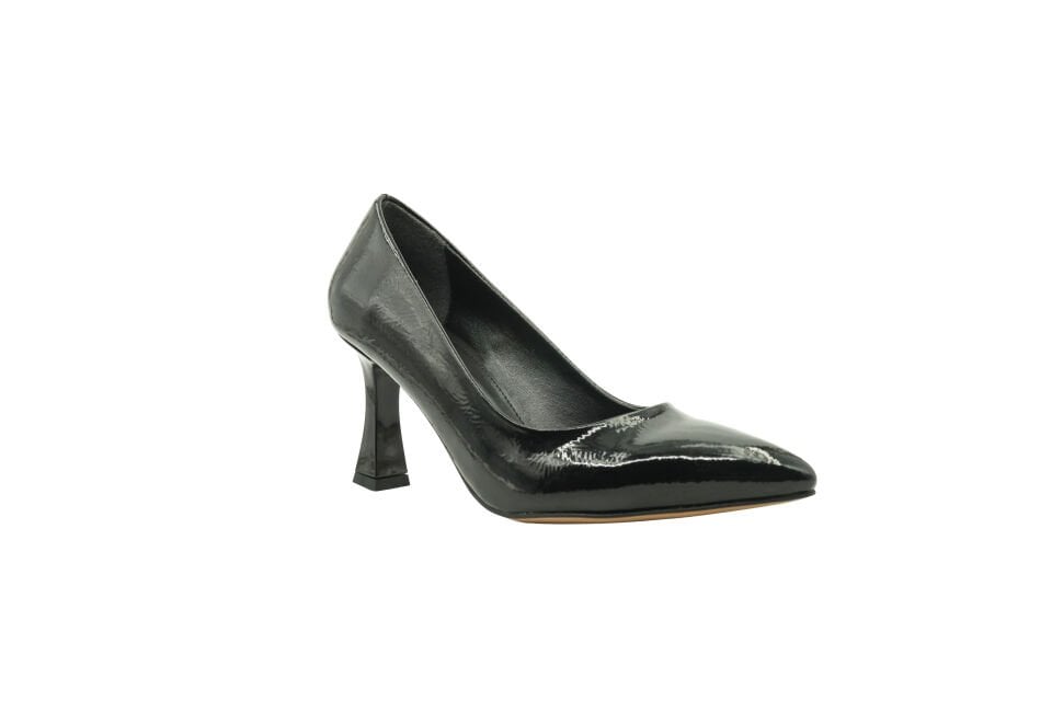 Esstii Stiletto Kadın 8 cm Topuklu Siyah Rugan Ayakkabı