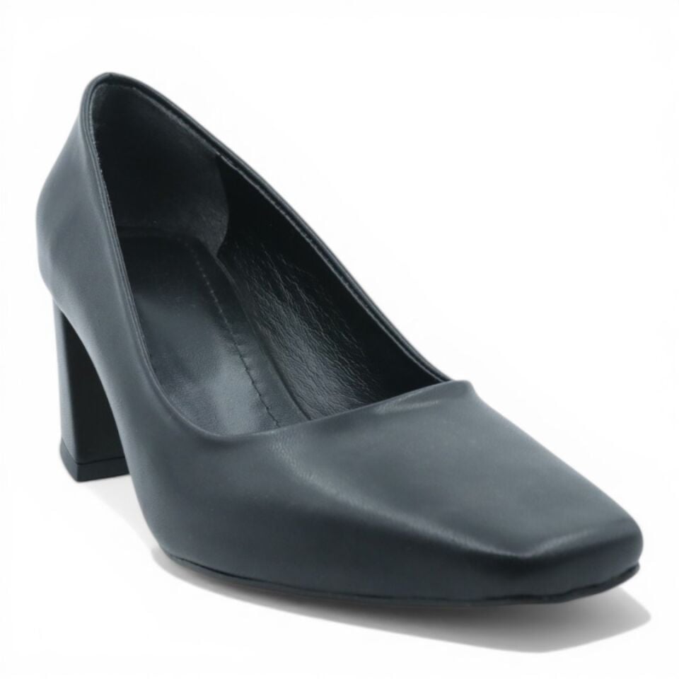 SİYAH CİLT KALIN TOPUKLU 7CM