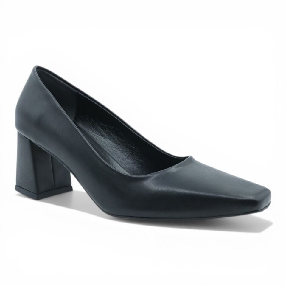 SİYAH CİLT KALIN TOPUKLU 7CM