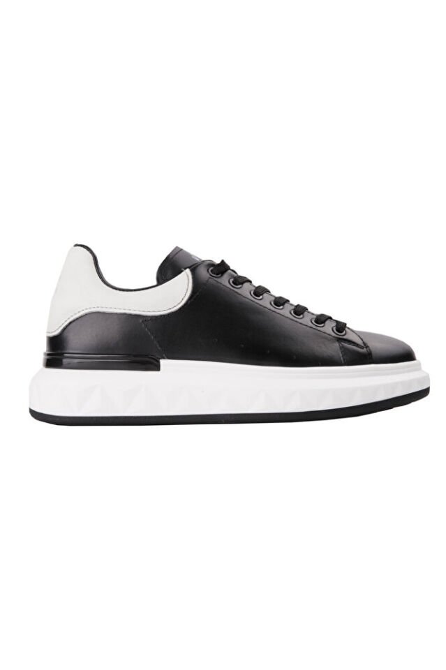 19369 SİYAH BEYAZ DERİ SNEAKER AYAKKABI