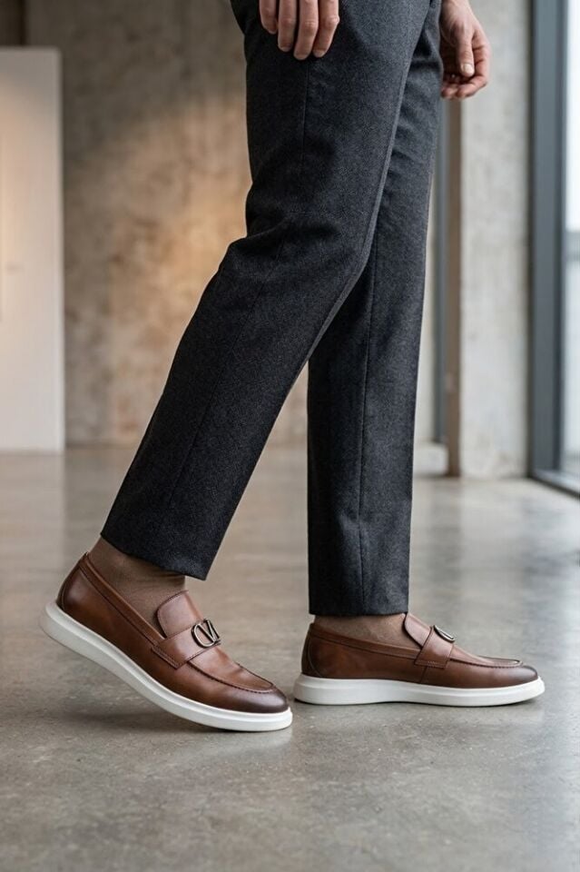 Erkek Hakiki Deri Casual Ayakkabı -Taba Kahverengi - MRC25YA-152-21171